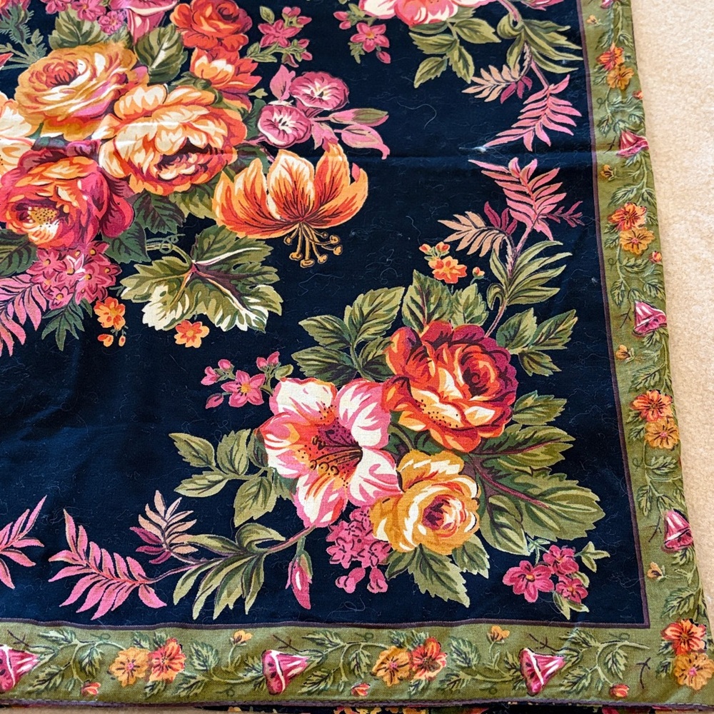 April Cornell Large Square Pillow Cover Black with Floral Design Vintage - Picture 3 of 7